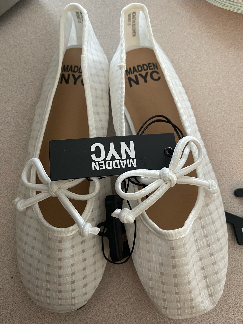 Girls White Gingham Madden Girl NYC Ballet Flats NWT